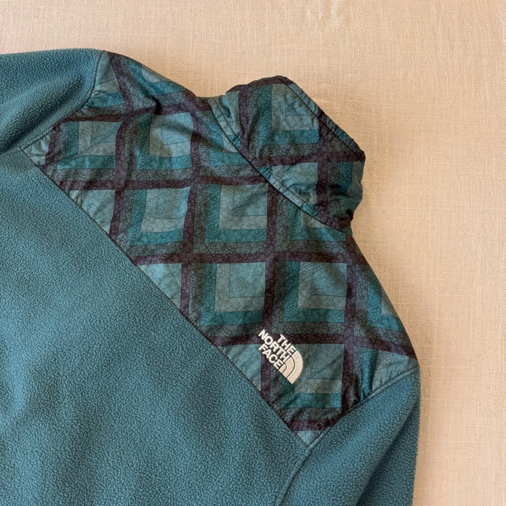 The North Face Womens Teal Geometric Print Quarter Zip Fleece Pullover Medium - Picture 2 of 11